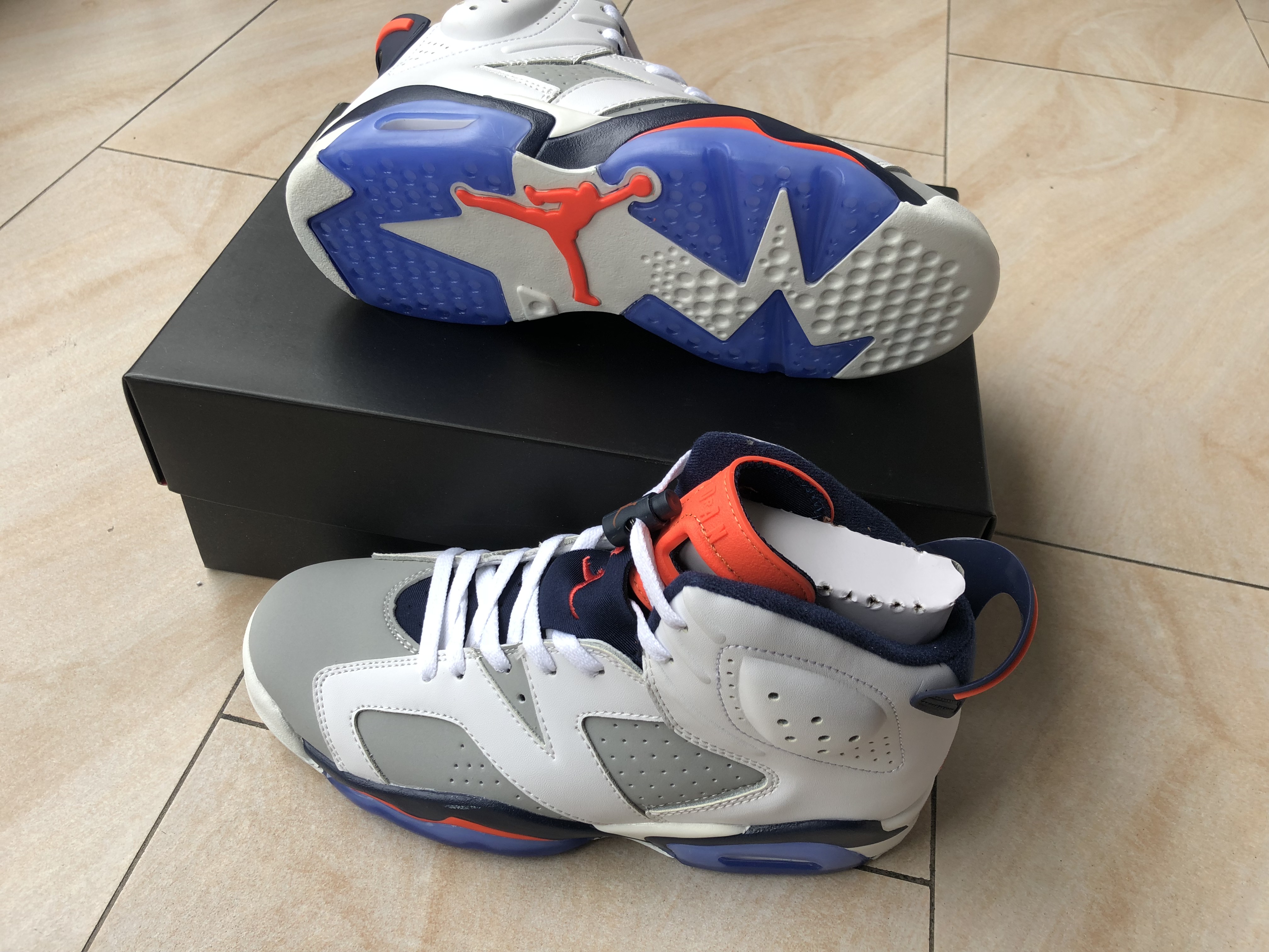 New Air Jordan 6 Handcraft Grey White Red Blue Shoes - Click Image to Close